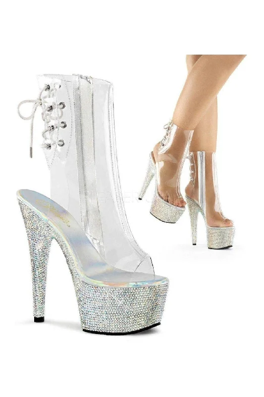 waterproof heeled boots for womenBEJEWELED-1018DM-7 Platform Boot  | Clear Vinyl