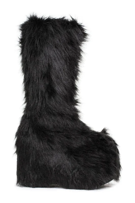 women's heeled boots with low heel500-FUZZ Festival Boot | Black Faux Leather