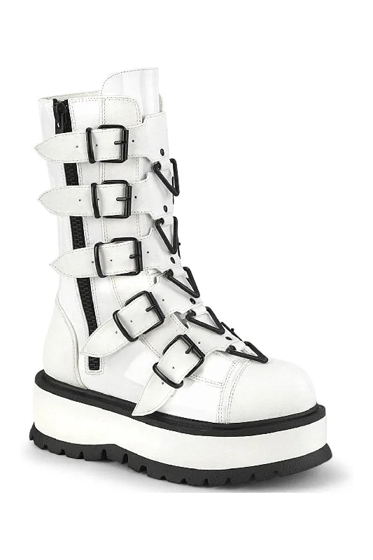 women's knee-high boots for concertsSLACKER-160 Knee Boot | White Patent