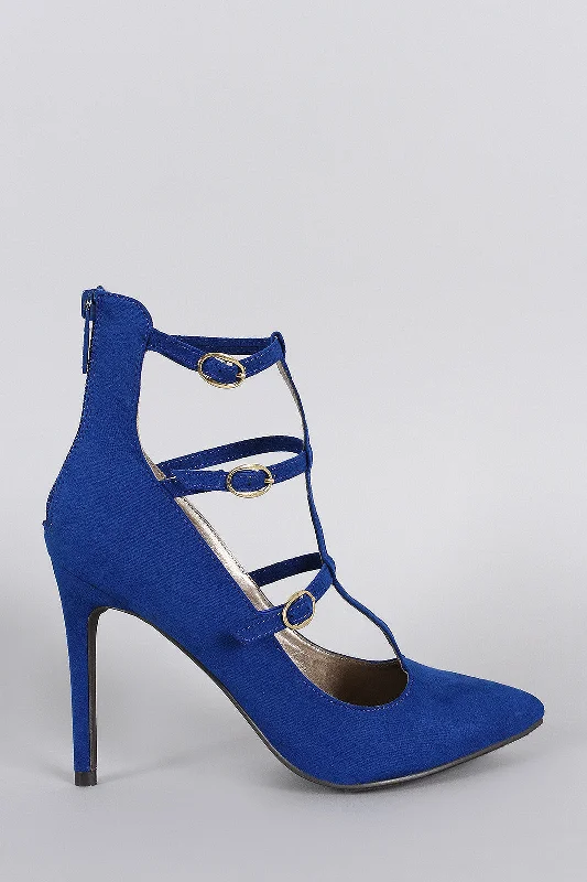 Women's holiday party stiletto heel pumps with a festive touchBreckelle Suede Buckled Caged Pointy Toe Stiletto Pump Women's holiday party stiletto heel pumps with a festive touchBreckelle Suede Buckled Caged Pointy Toe Stiletto Pump