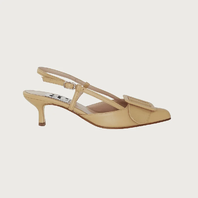 Women's pointed - toe slingback stiletto heel pumps in a peep - toe designMIA CAMEL LEATHER