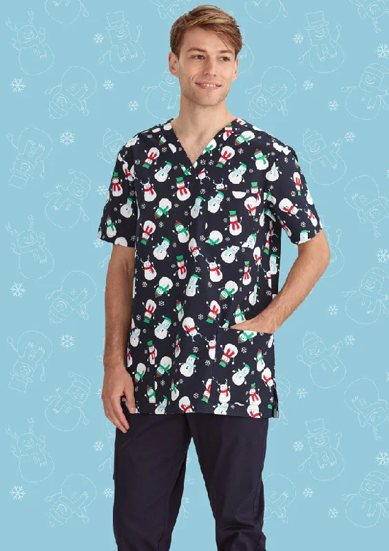 breathable safety boots for womenMens Christmas V-Neck Cotton Short Sleeve Scrub Top - Snowman Midnight Navy