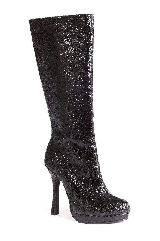 women's knee-high combat boots421-ZARA Knee Boot  | Black Glitter