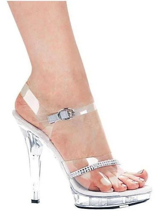 Women's Beaded Heeled Sandals with Strappy Design in White for a Romantic and Feminine Wedding Guest OutfitEllie Shoes E-M-Jewel 5" Heel Clear Rhinestone Sandal
