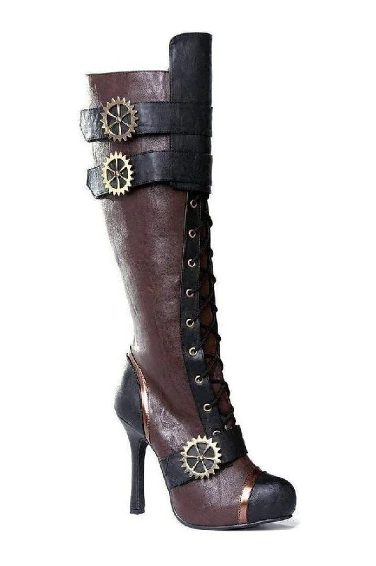 women's knee-high boots with zippers420-QUINLEY Knee Boot  | Brown Faux Leather