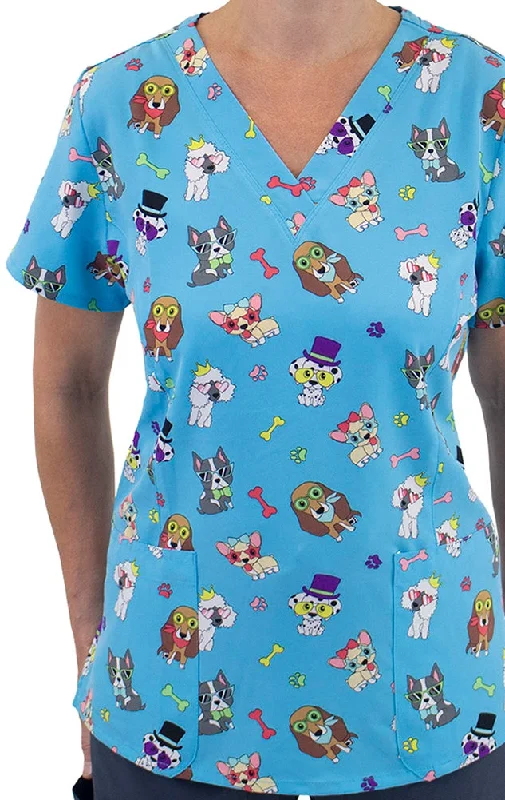 women's work boots for electriciansMaevn Printed V-Neck Scrub Top - Cool Dogs