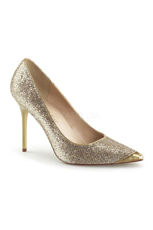 Women's holiday party stiletto heel pumps with a festive touchCLASSIQUE-20 Pump | Gold Fabric Women's holiday party stiletto heel pumps with a festive touchCLASSIQUE-20 Pump | Gold Fabric