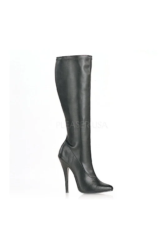 women's knee-high boots with block heelsDOMINA-2000 Knee Boot  | Black Faux Leather