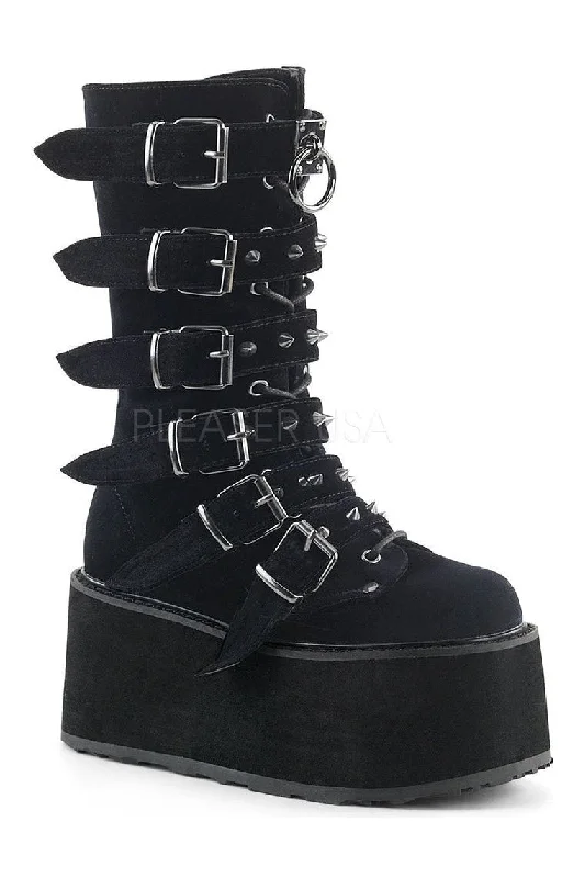 women's stretch knee bootsDAMNED-225 Demonia Knee Boot | Black Velvet