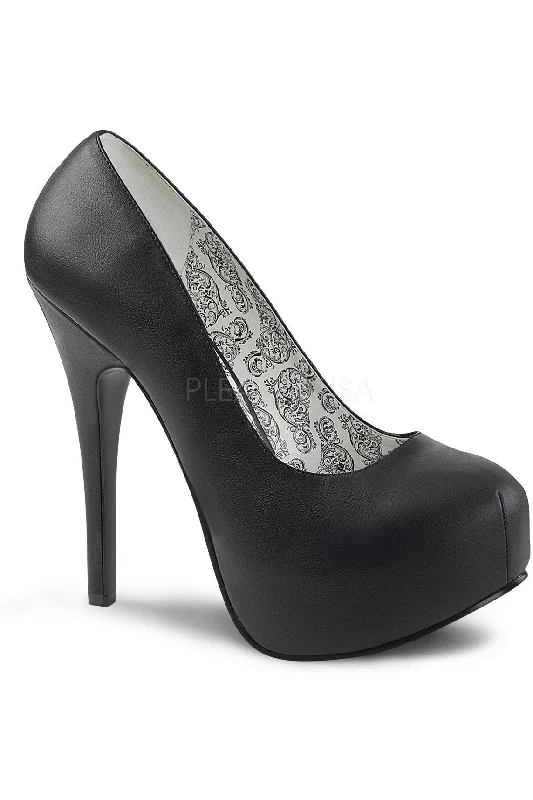 Women's ankle - strap stiletto heel pumps with a cut - out detailTEEZE-06W Pump | Black Faux Leather Women's ankle - strap stiletto heel pumps with a cut - out detailTEEZE-06W Pump | Black Faux Leather