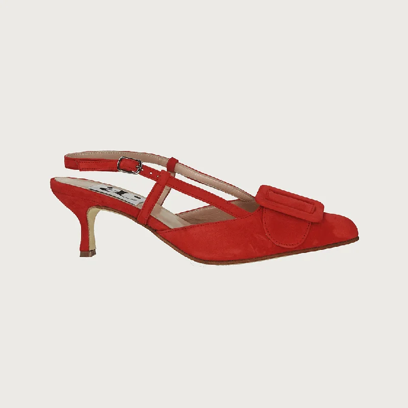 Women's ankle - strap stiletto heel pumps with a cut - out detailMIA RED-ORANGE SUEDE