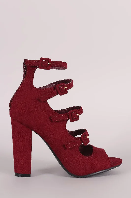 Women's charcoal gray stiletto heel pumps for a neutral yet stylish optionBamboo Suede Buckled Strap Chunky Heel