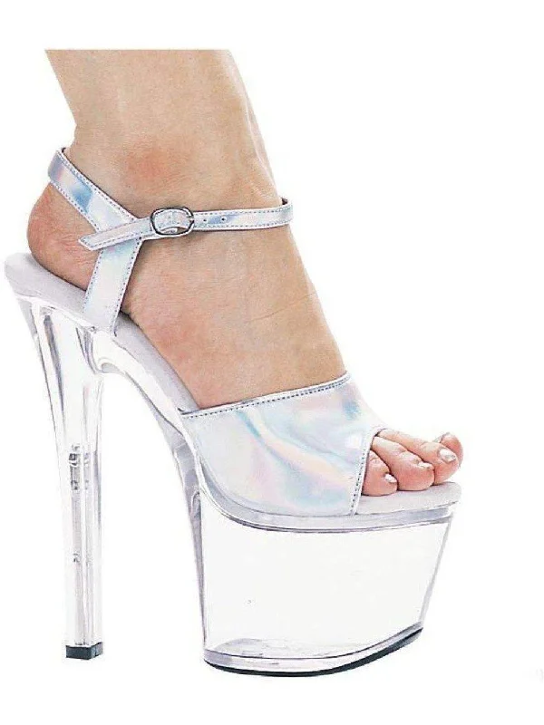 Plus Size Women's Rhinestone - Embellished Heeled Sandals in Silver for a Glamorous Party OutfitEllie Shoes E-711-Flirt-H 7 Heel Silver Hologram Sandal