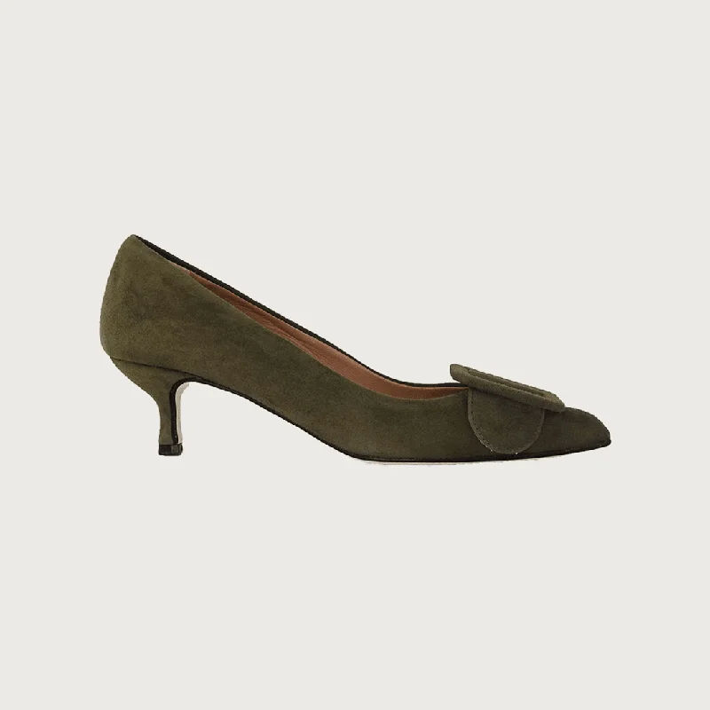 Women's wedding stiletto heel pumps with a pearl - encrusted strapMILK MILITARY GREEN SUEDE
