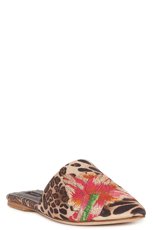 Women's Sling - Back Heeled Sandals with Cut - Out Sides in Gray for a Modern and Stylish Summer ShoeArri Luxe Leopard Satin Embroidered Slide Women's Sling - Back Heeled Sandals with Cut - Out Sides in Gray for a Modern and Stylish Summer ShoeArri Luxe Leopard Satin Embroidered Slide