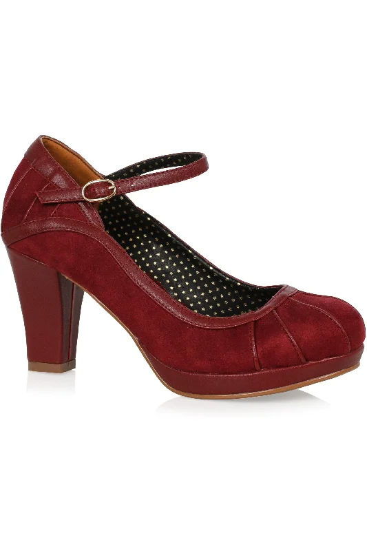 Women's party stiletto heel pumps with a glittery finishBettie Page Rita Pump | Burgundy Faux Leather Women's party stiletto heel pumps with a glittery finishBettie Page Rita Pump | Burgundy Faux Leather
