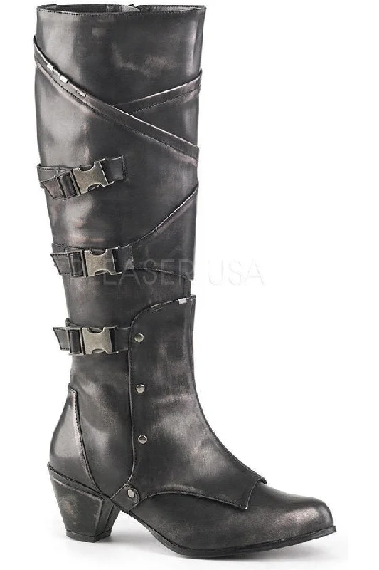 stylish women's knee bootsMAIDEN-8820 Costume Knee Boot | Pewter Faux Leather