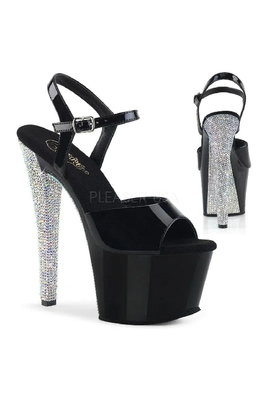 Plus Size Women's Peep - Toe Heeled Sandals with Block Heel in Navy for a Classic and Versatile Office - Appropriate PairSS-SKY-309CHRS Platform Sandal  | Black Patent