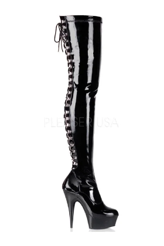women's heeled boots with tassel detailsDELIGHT-3063 Platform Boot  | Black Patent