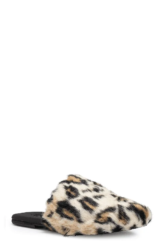 Women's Platform Heeled Sandals with Open Toe in Black for a Stylish and Comfortable Summer PairFaux Leopard Fur Slide