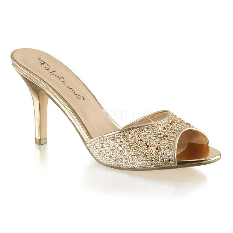Plus Size Women's Peep - Toe Heeled Sandals with Block Heel in Navy for a Classic and Versatile Office - Appropriate PairSS-LUCY-01 Slide | Gold Fabric