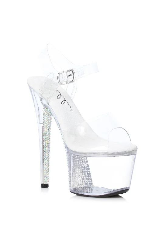 Plus Size Women's Rhinestone - Embellished Heeled Sandals in Silver for a Glamorous Party OutfitEllie 709-VINE 7" Rhinestone Covered Platform Heel Sandal