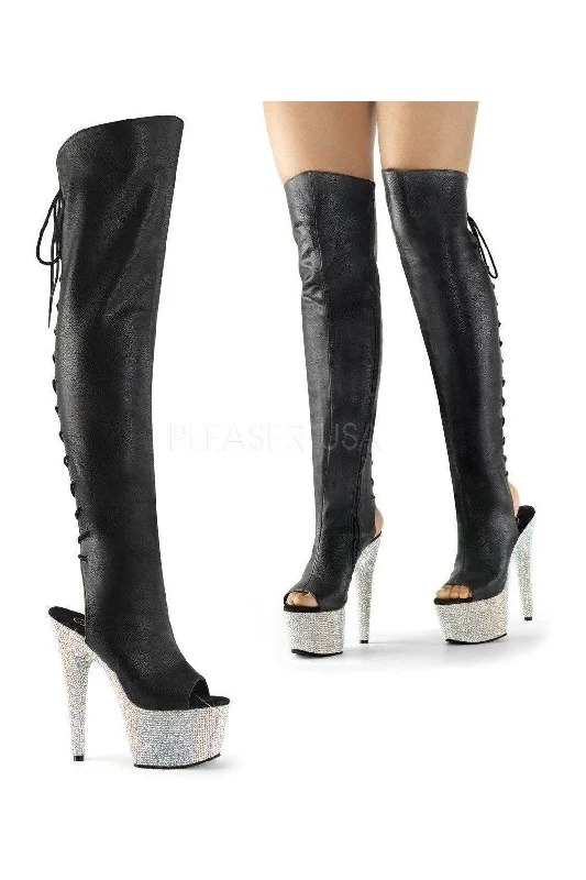 women's leather heeled bootsBEJEWELED-3019DM-7 Platform Boot  | Black Faux Leather