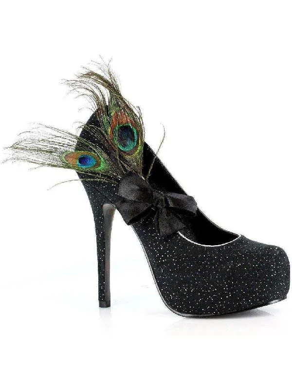 Women's Patent Leather Heeled Sandals with Bow Detail in Pink for a Sweet and Girly Summer LookEllie Shoes E-519-Iridescence 5" Heel Woman's Sandal with a removable peacock feather.