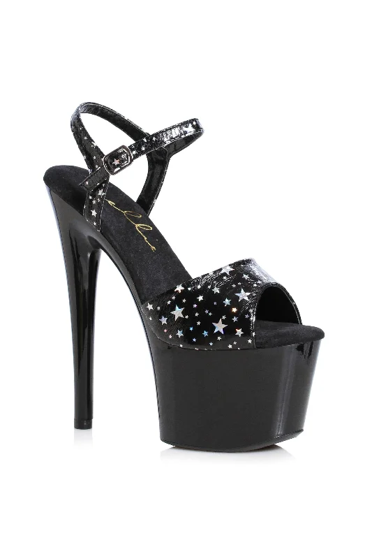 Plus Size Women's Peep - Toe Heeled Sandals with Block Heel in Navy for a Classic and Versatile Office - Appropriate PairEllie 709-CELESTE 7" Sandal With Star Details
