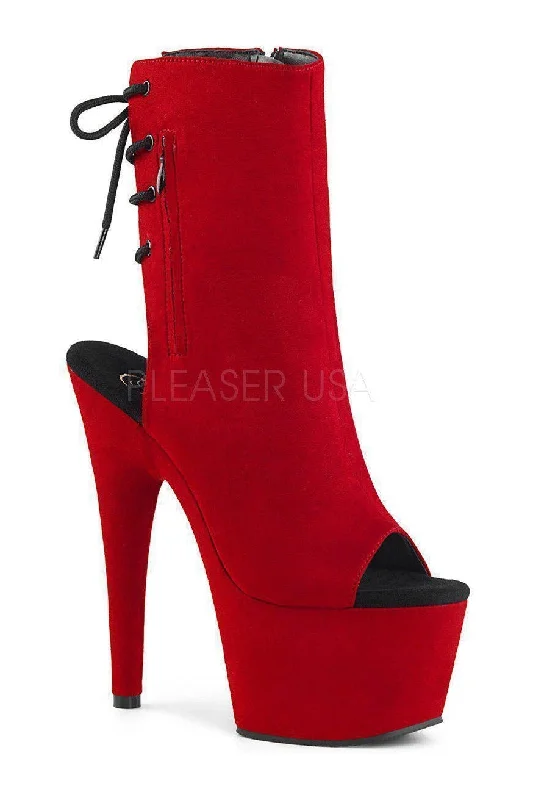 women's heeled boots for travelADORE-1018FS Platform Boot | Red Faux Suede