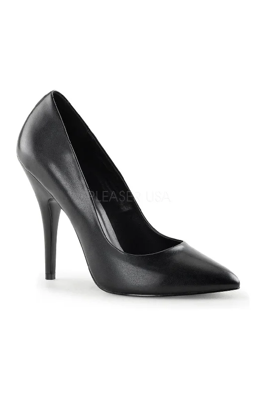 Women's cork - sole stiletto heel pumps for a natural touchSEDUCE-420 Pump | Black Faux Leather Women's cork - sole stiletto heel pumps for a natural touchSEDUCE-420 Pump | Black Faux Leather