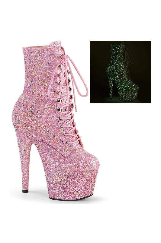 women's heeled boots with slouchADORE-1020GDLG Exotic Boot | Pink Glitter