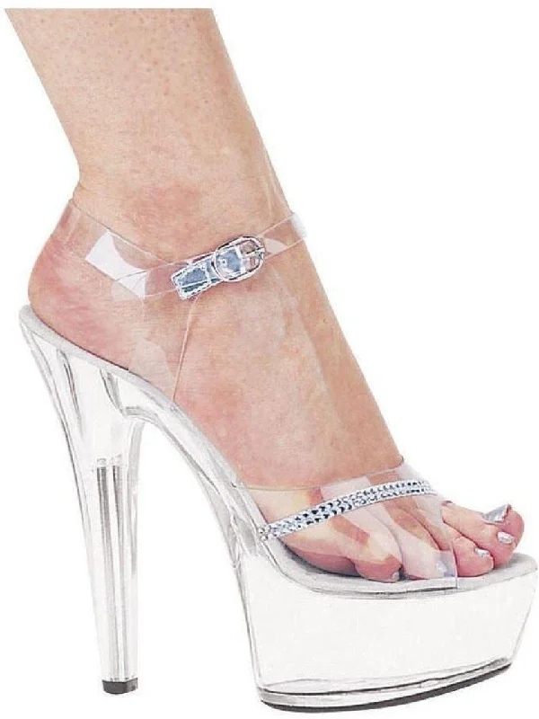 Plus Size Women's Peep - Toe Heeled Sandals with Block Heel in Navy for a Classic and Versatile Office - Appropriate PairEllie Shoes E-601-Jewel 6" Heel Women's Clear Rhinestone Sandal.