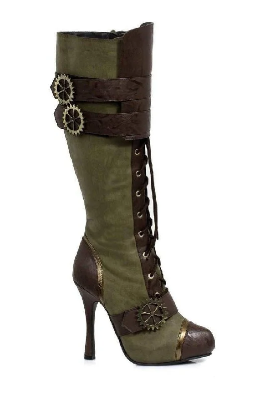 women's knee boots for evening420-QUINLEY Knee Boot  | Green Faux Leather