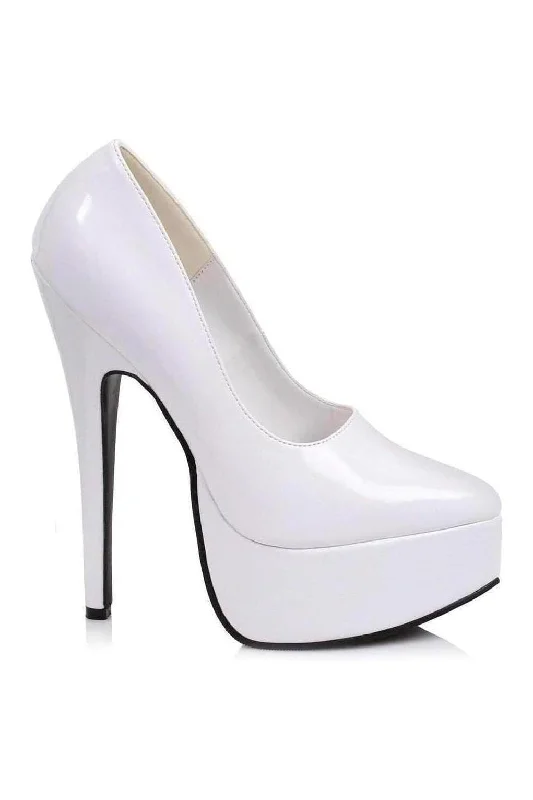 Women's wide - width stiletto heel pumps for a comfortable fit652-PRINCE Platform Pump | White Patent Women's wide - width stiletto heel pumps for a comfortable fit652-PRINCE Platform Pump | White Patent