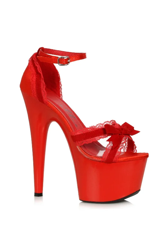 Women's Beaded Heeled Sandals with Strappy Design in White for a Romantic and Feminine Wedding Guest OutfitEllie 709-SCARLET 7" Lace And Velvet Sandal