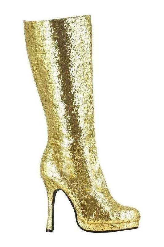 women's platform knee boots421-ZARA Knee Boot  | Gold  Glitter