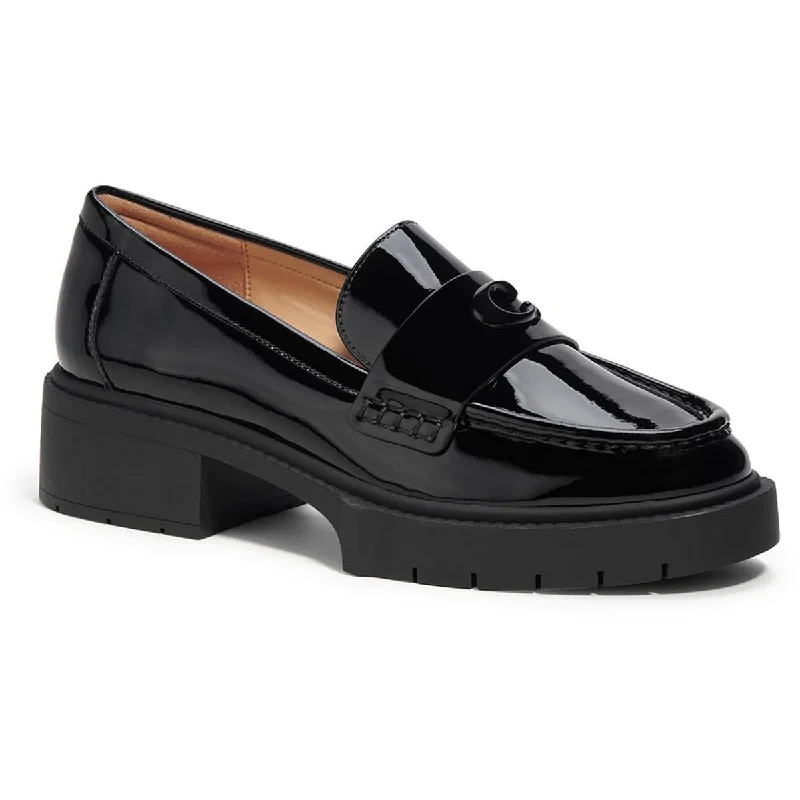 Women's Patent Leather Ballet Flats with Bow Detail in Black for a Classic Look Coach Womens LEAH Patent Leather Slip On Loafers