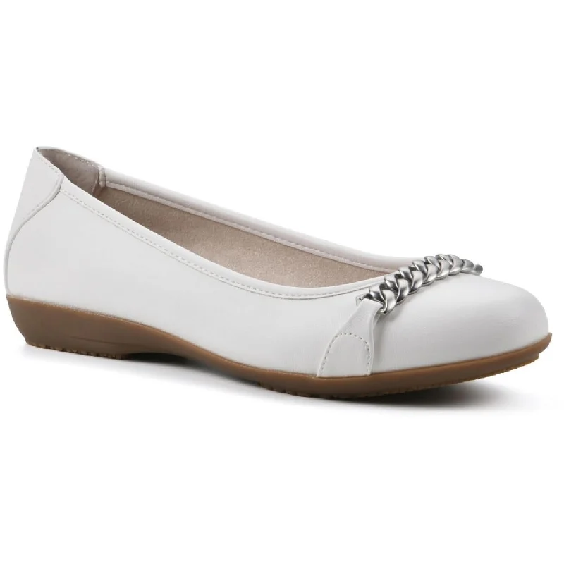 Women's Bow - Embellished Ballet Flats with a Platform Sole in Red for Added Height Cliffs by White Mountain Womens CHARMED Chain Faux Leather Ballet Flats