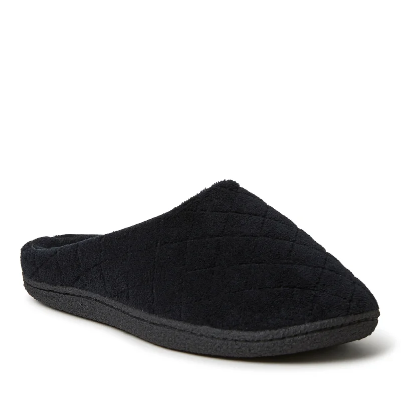 Women's Knitted Cable Pattern Slippers with a Non - Slip Sole in Cream for Indoor Comfort Dearfoams Womens Leslie Quilted Microfiber Terry Memory Foam Clog Slipper
