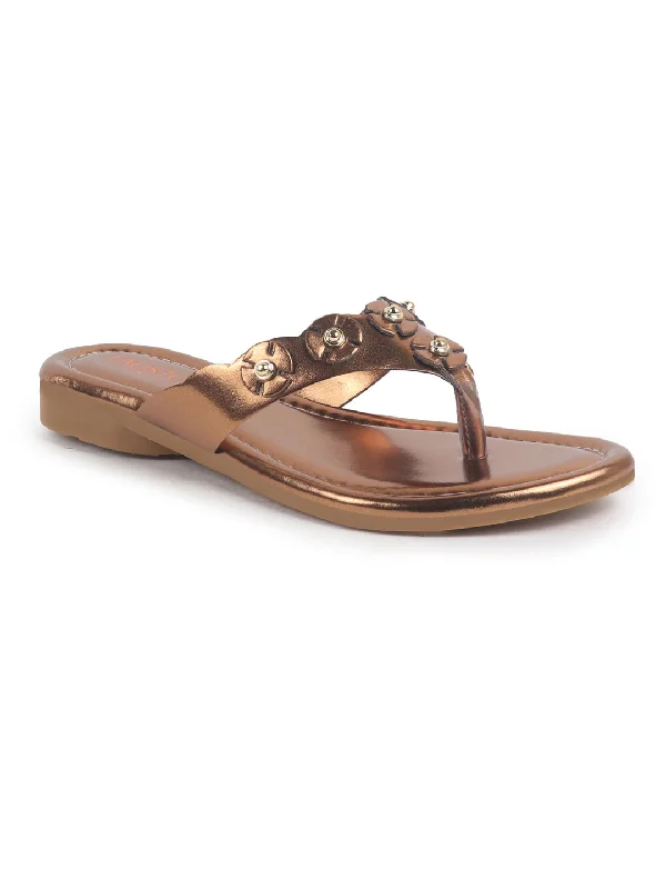 Women's Slippers with a Built - in Heel in Black for a Slightly Elevated Look Women's Slippers with a Built - in Heel in Black for a Slightly Elevated Look Women Copper Glossy Platform Slip On Ethnic Slipper|Sandals for Party|Festival|Wedding