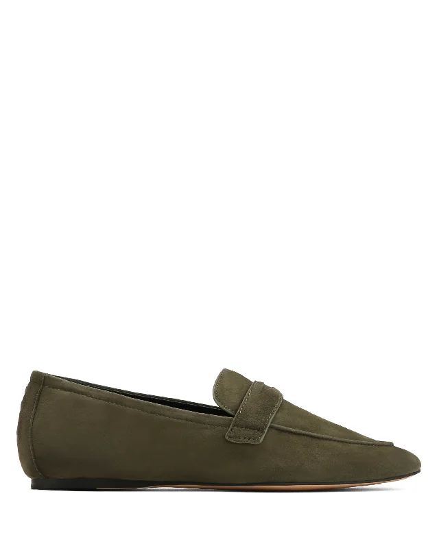 Women's Tassel - Trimmed Loafers with a Low Heel in Olive Green for a Trendy Twist Joma Khaki Suede