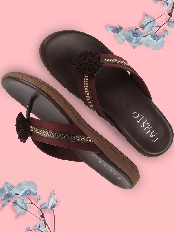 Women's Ballet Flat - Style Slippers with a Rhinestone Embellishment in Silver for a Glamorous Touch Women's Ballet Flat - Style Slippers with a Rhinestone Embellishment in Silver for a Glamorous Touch Women Brown Shiny Beads T-Strap Slipper With Cushioned Footbed|Party|Office Wear|Weekend