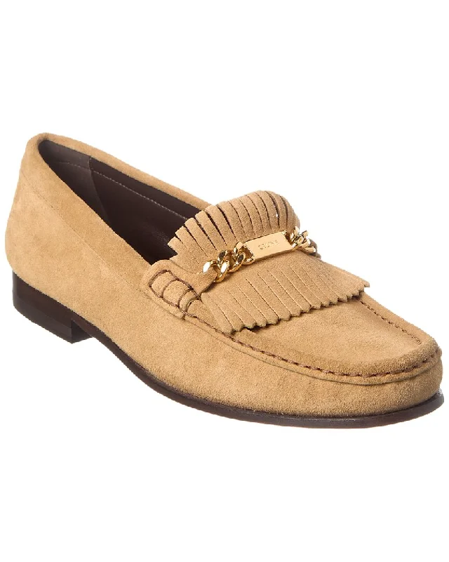 Women's Embroidered Floral Pattern Loafers in Beige for a Spring - Inspired Outfit Celine Luco Suede Loafer