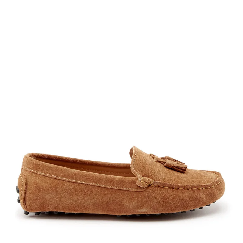 Women's Tassel - Trimmed Loafers with a Low Heel in Olive Green for a Trendy Twist Women's Tasselled Driving Loafers, tobacco suede Women's Tassel - Trimmed Loafers with a Low Heel in Olive Green for a Trendy Twist Women's Tasselled Driving Loafers, tobacco suede
