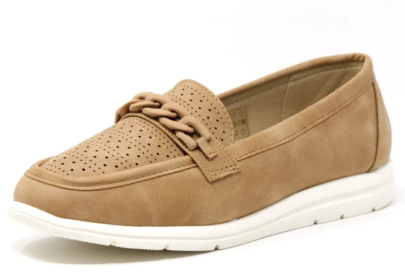 Women's Tassel - Trimmed Loafers with a Low Heel in Olive Green for a Trendy Twist Chained Loafer