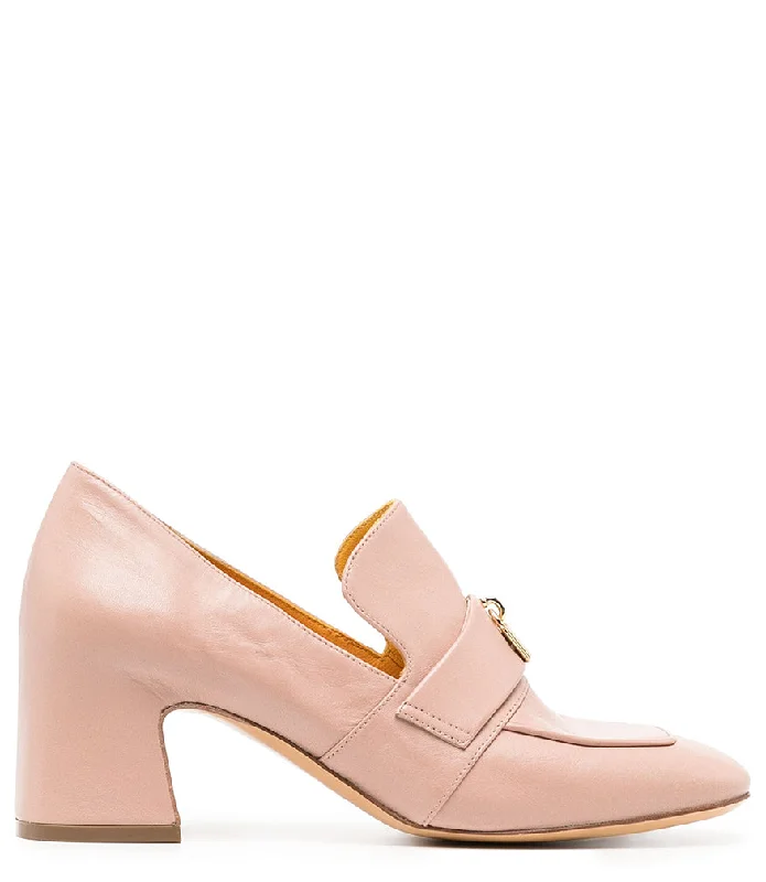 Women's Geometric - Patterned Loafers in Multicolor for a Fashion - Forward Look Light Pink Leather Lock Heel Loafer Women's Geometric - Patterned Loafers in Multicolor for a Fashion - Forward Look Light Pink Leather Lock Heel Loafer