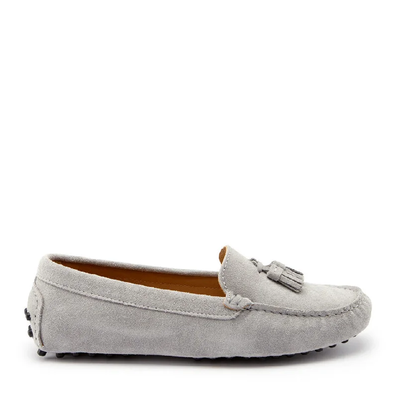 Women's Metallic Foil - Finish Loafers in Gold for a Glamorous Night Out Women's Tasselled Driving Loafers, dove grey suede