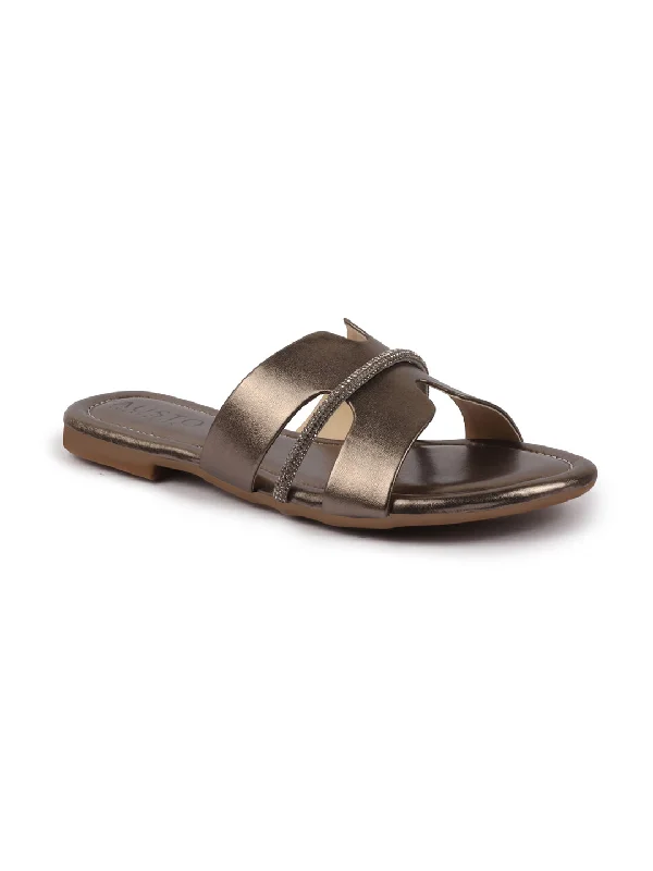 Women's Gel - Cushioned Slippers with a Soft Sole in Blue for All - Day Comfort Women's Gel - Cushioned Slippers with a Soft Sole in Blue for All - Day Comfort Women Metal Shiny Open Toe Embellished Design Slipper With Cushioned Footbed|Flat Slipper For Party|Festive|Wedding