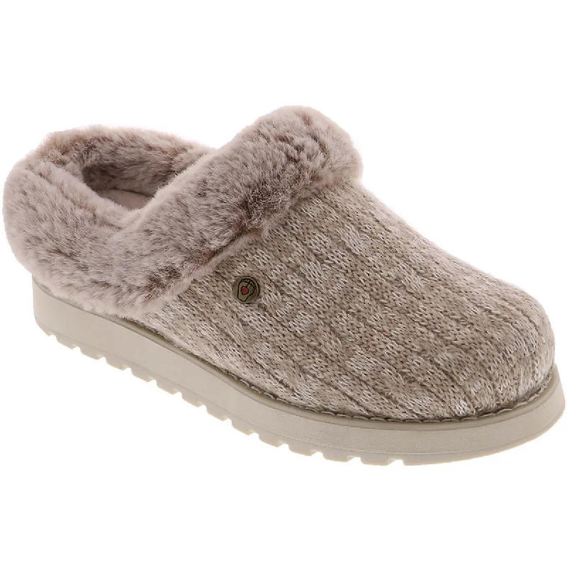 Women's Gel - Cushioned Slippers with a Soft Sole in Blue for All - Day Comfort Skechers Womens Keepsakes Ice Angel Cable Knit Faux Fur Clog Slippers